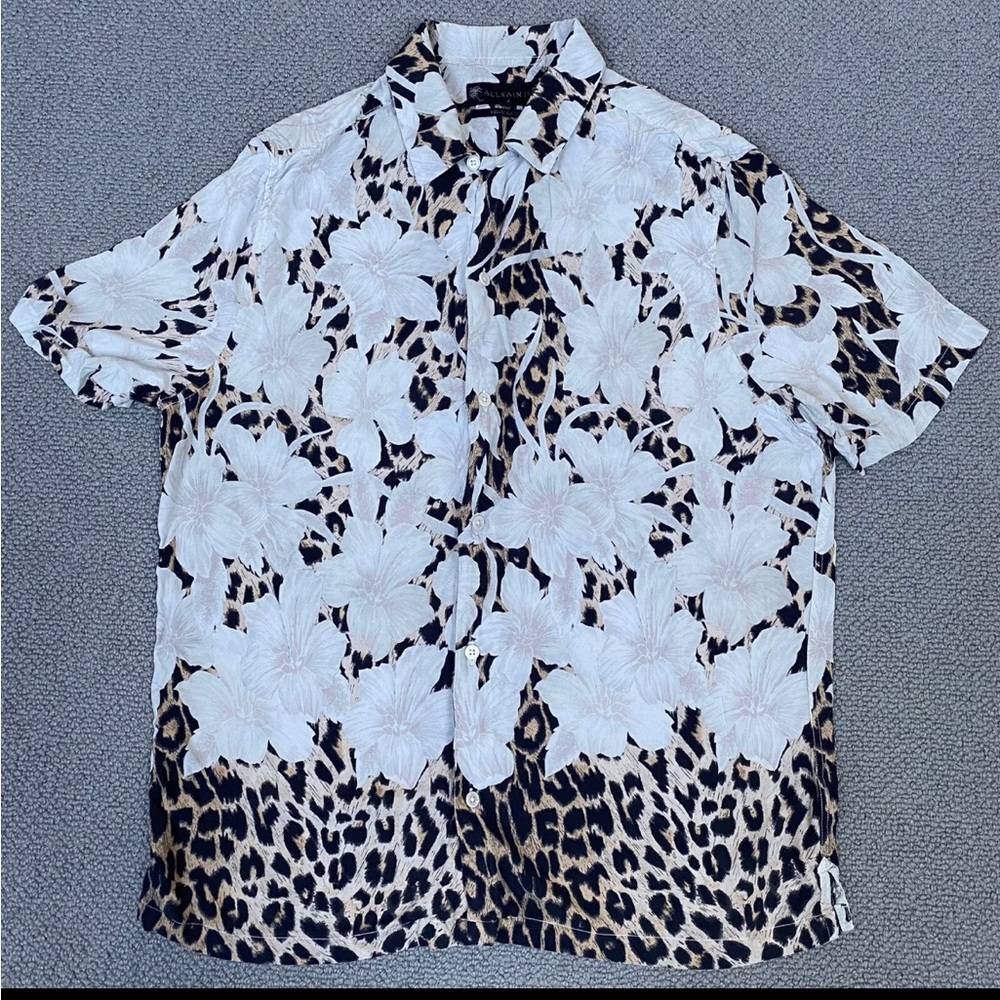 Rare all saints 100% viscose leopard print shirt